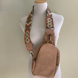 Anthropologie Pink Crossbody Bag with Patterned Strap